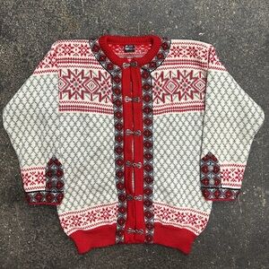 Vintage Dale of Norway Women Cardigan Sweater Large Wool Fair Ilse Pewter Clasps